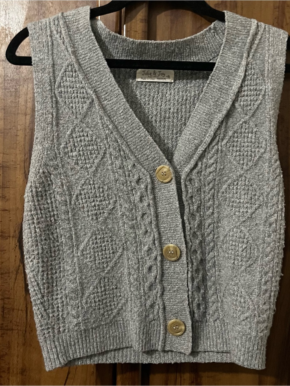 Jolie & Joy Light Gray Cable Knit V-Neck Sweater Vest